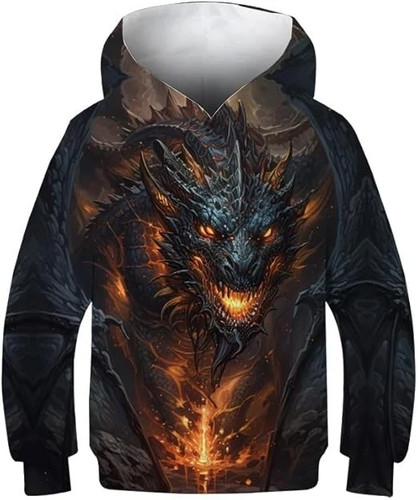 Felpa con cappuccio drago - , nero